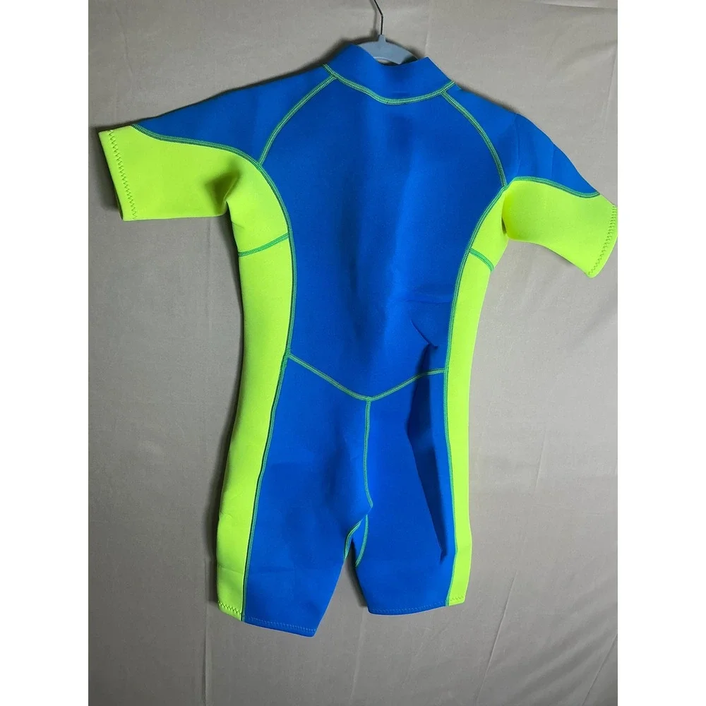 Hevto Kids Wetsuit Shorty Blue Lime Green 2mm Neoprene Front Zip Size 12 Youth